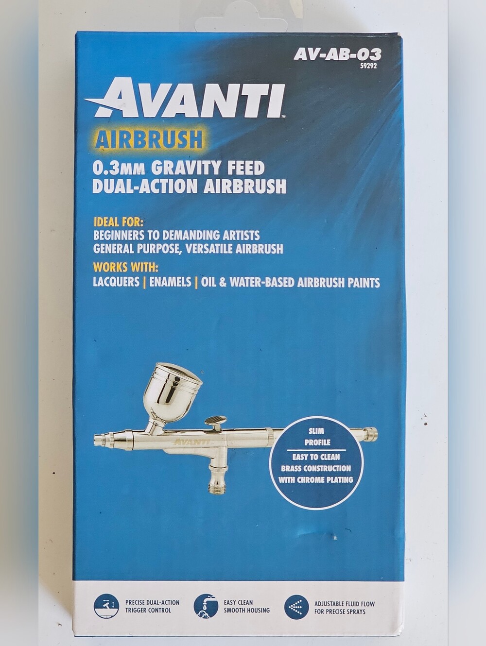 Avanti Airbrush 0.3mm Gravity Feed Dual Action Airbrush AV-AB-03 NEW IN BOX
